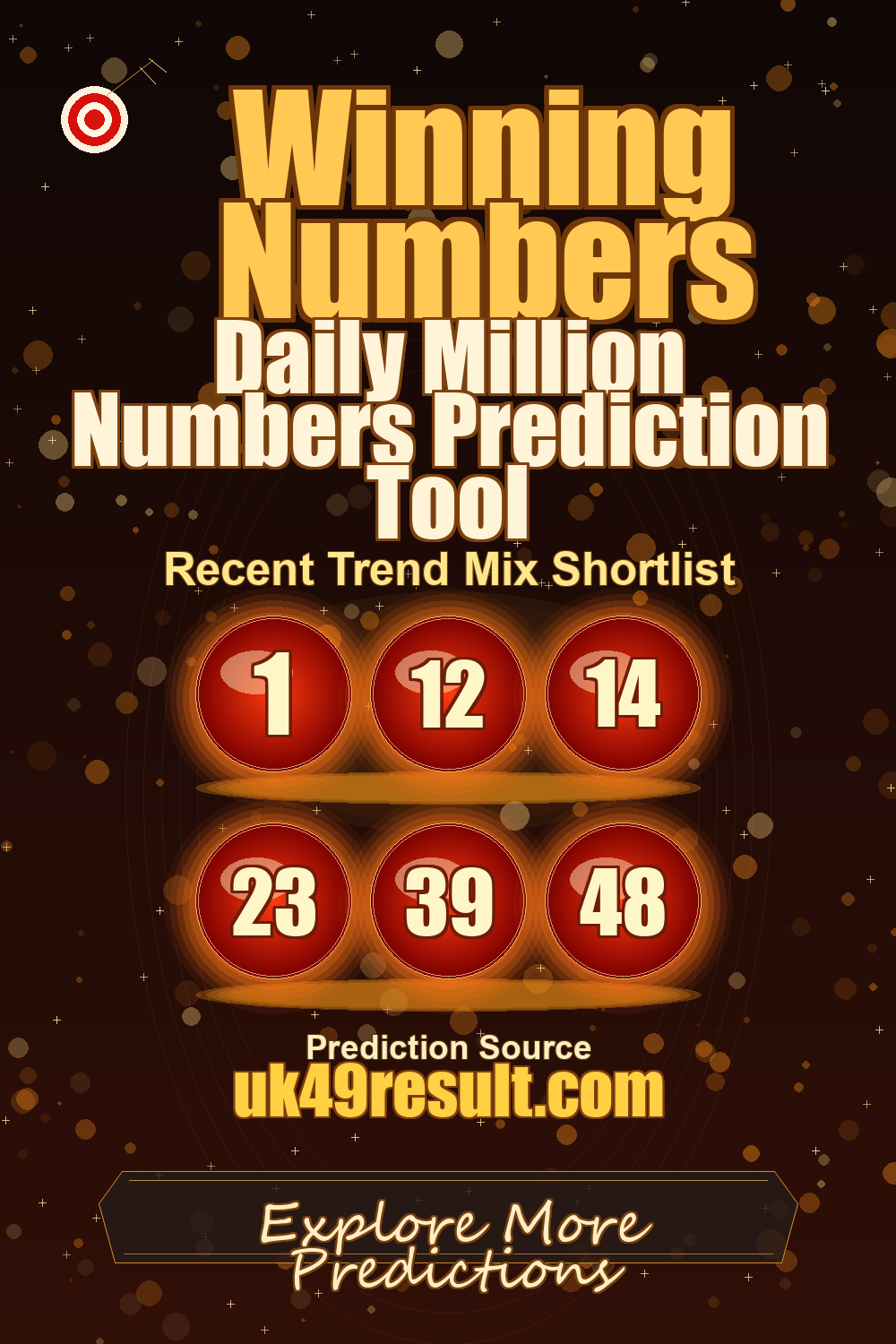 Daily Million Numbers Prediction Tool image showing 1, 12, 14, 23, 39, 48