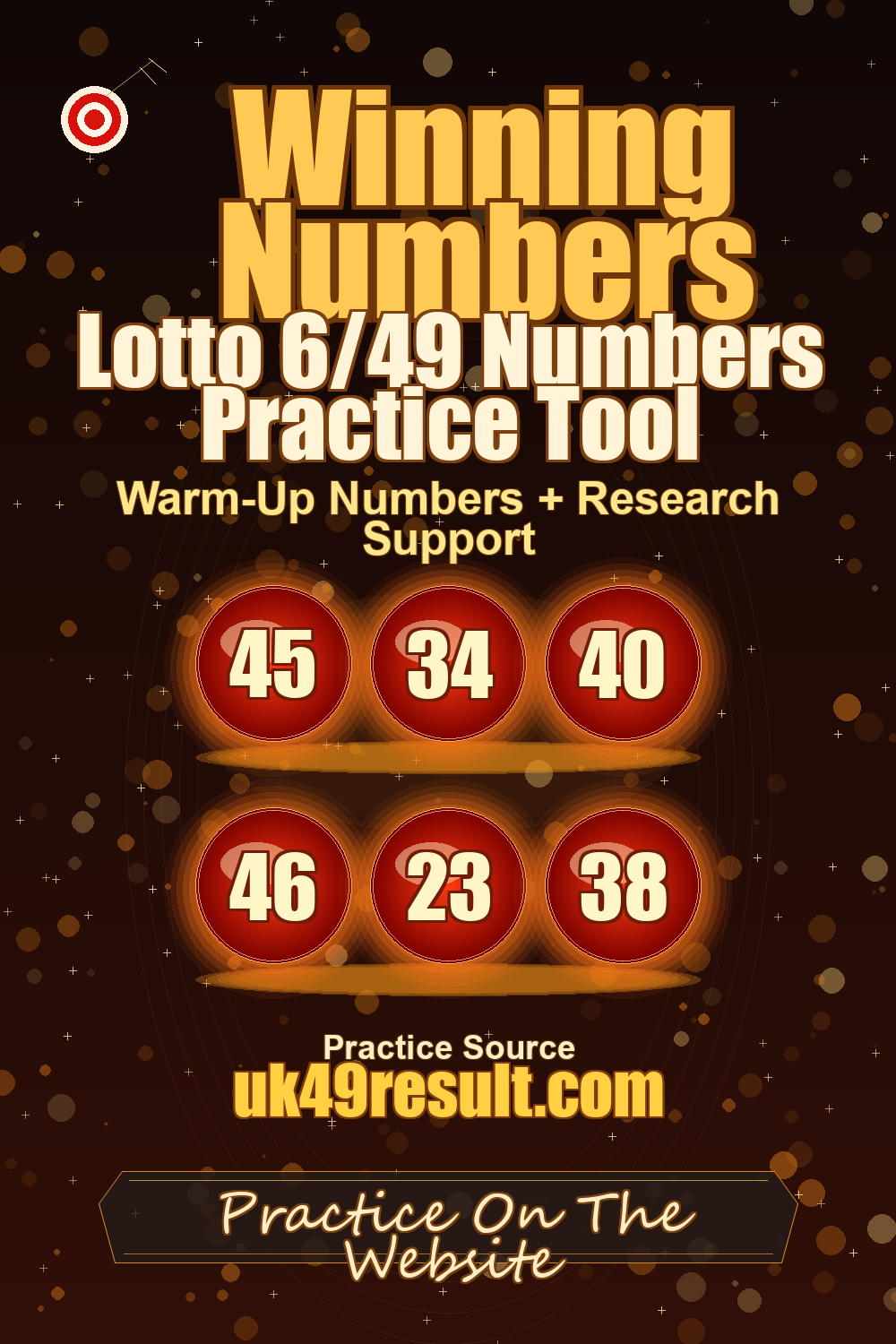 Lotto 6/49 Numbers Practice Tool image showing 45, 34, 40, 46, 23, 38