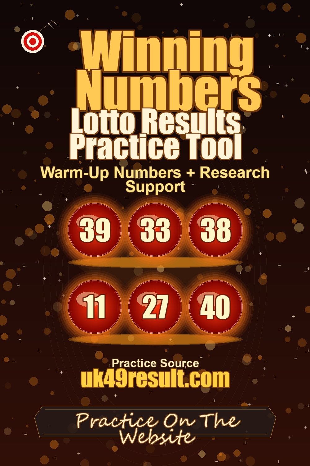 Lotto Results Practice Tool image showing 39, 33, 38, 11, 27, 40