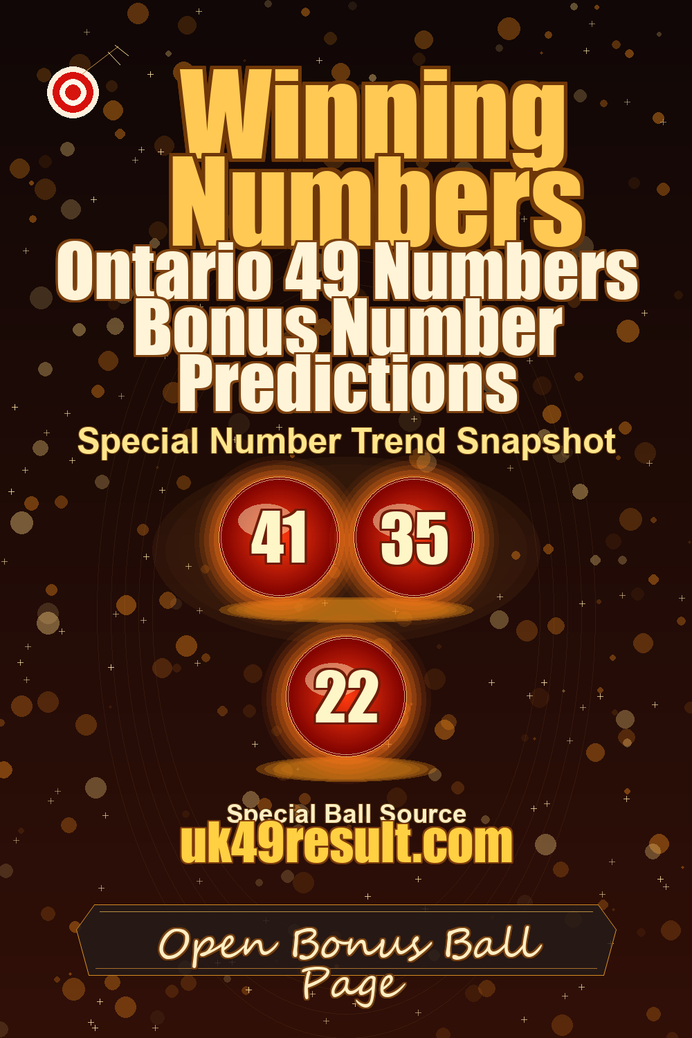 Ontario 49 Numbers Bonus Number Predictions image showing extra ball: 41, 35, 22