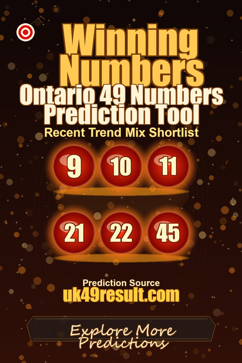 Ontario 49 Numbers Prediction Tool image showing 9, 10, 11, 21, 22, 45
