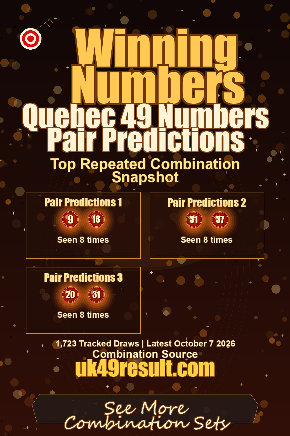 Quebec 49 Numbers Pair Predictions image showing pair predictions 1: 9, 18. pair predictions 2: 31, 37. pair predictions 3: 20, 31