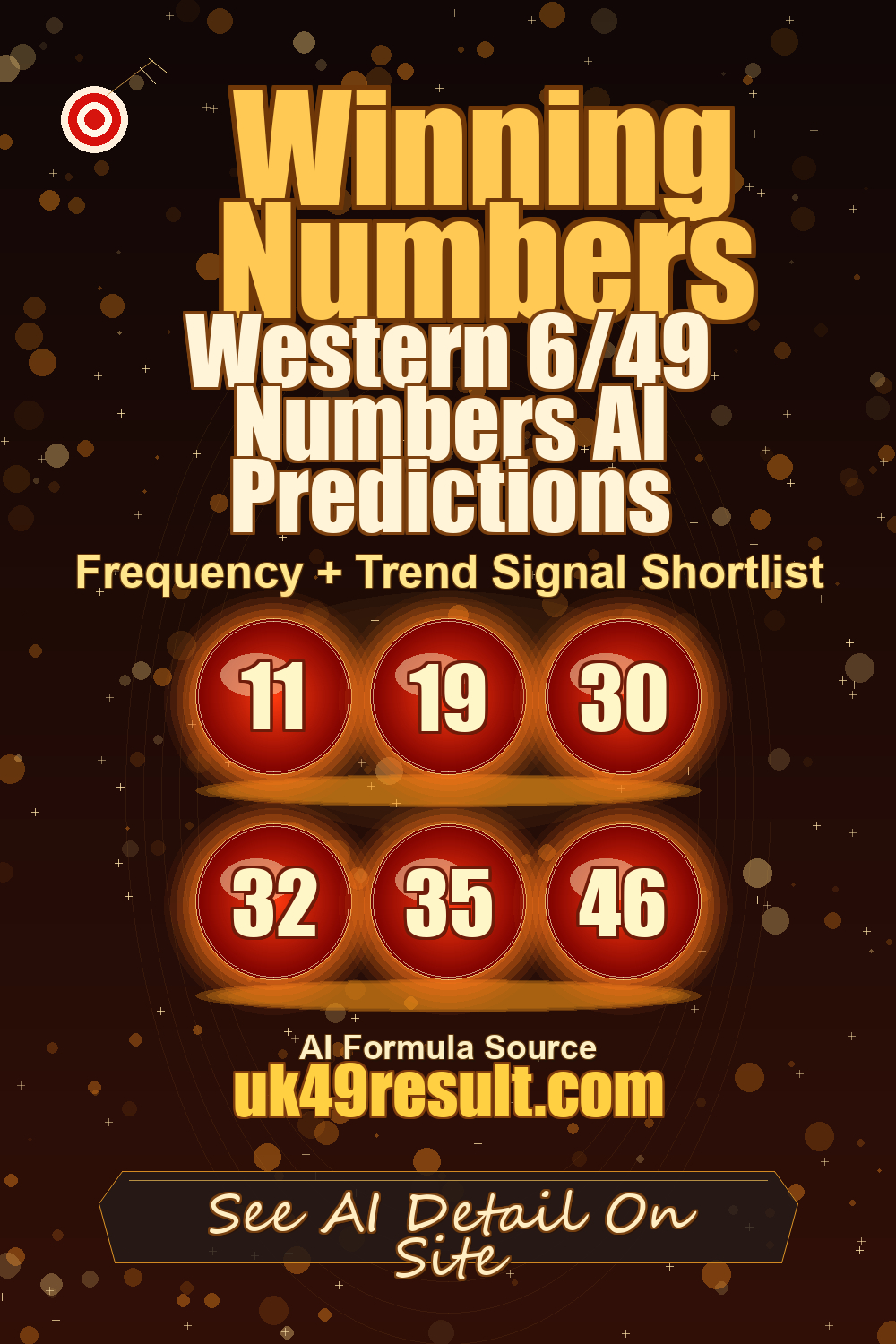 Western 6/49 Numbers AI Predictions image showing 11, 19, 30, 32, 35, 46